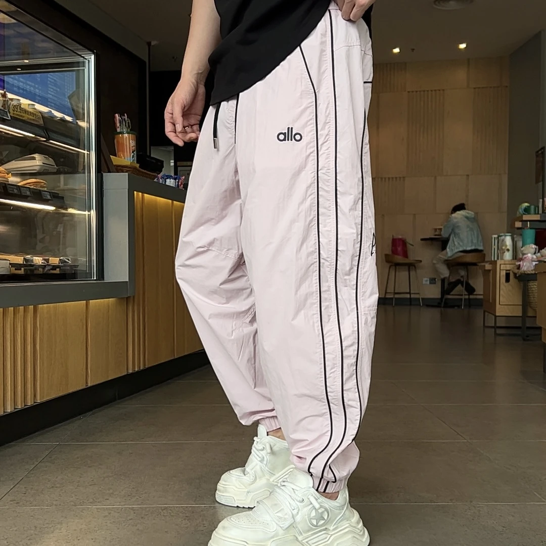 DB 男装透气速干薄裤男拼接线条刺绣字母宽松显瘦休闲长裤-3981