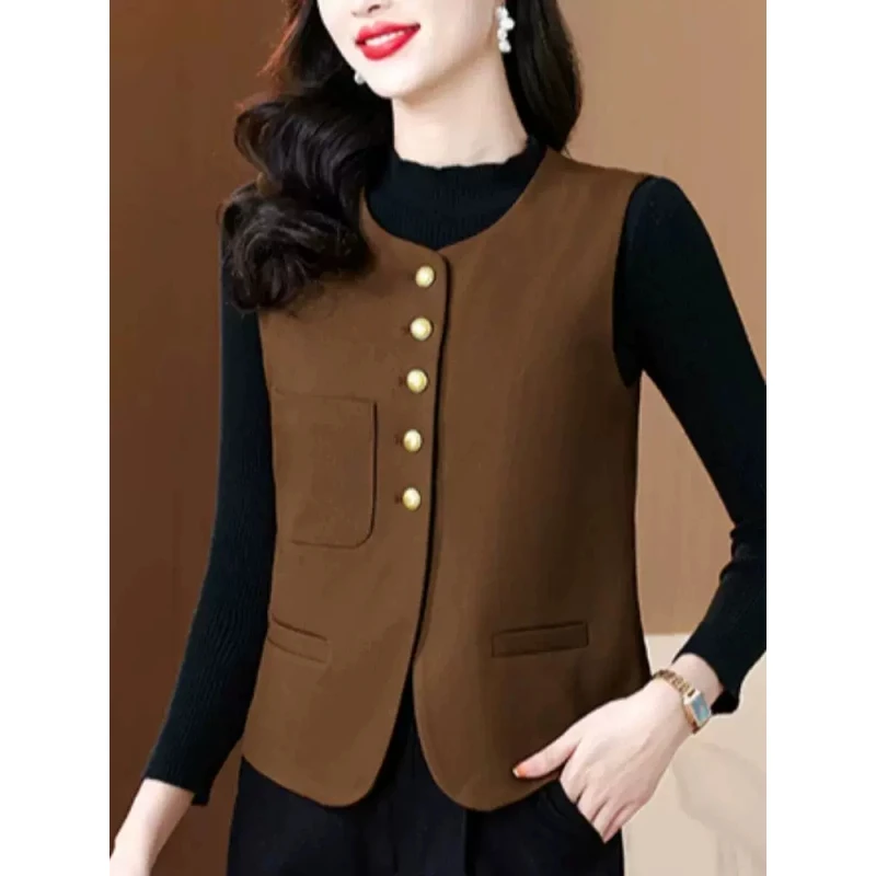 复古无袖西装马甲女士春秋冬新款坎肩上衣背心外搭宽松小马夹外套