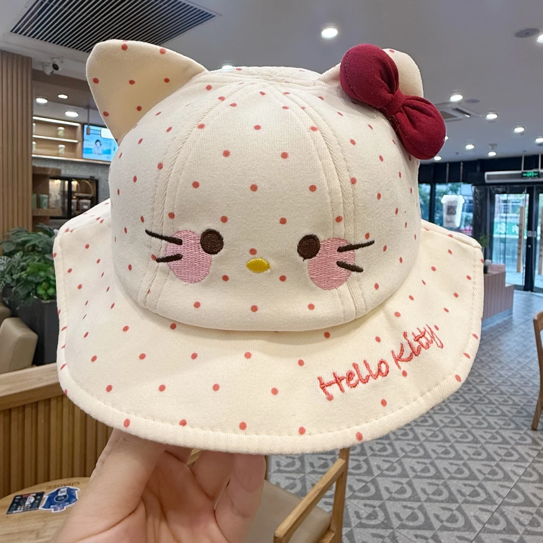 儿童帽子秋冬季新款KT猫渔夫帽女童可爱遮阳盆帽新款春秋出游防晒