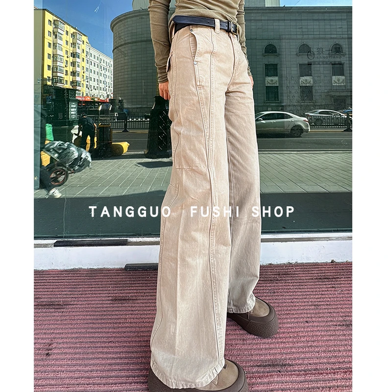 秋冬无弹牛仔阔腿裤『工装风』弯刀裤显瘦长裤女宽松17690