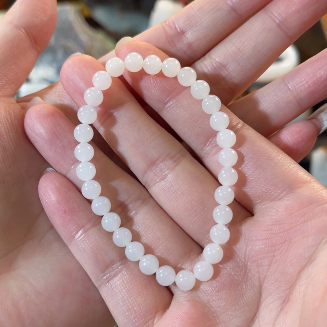 和田玉（白玉）未镶嵌手串天泰白玉6mm单圈