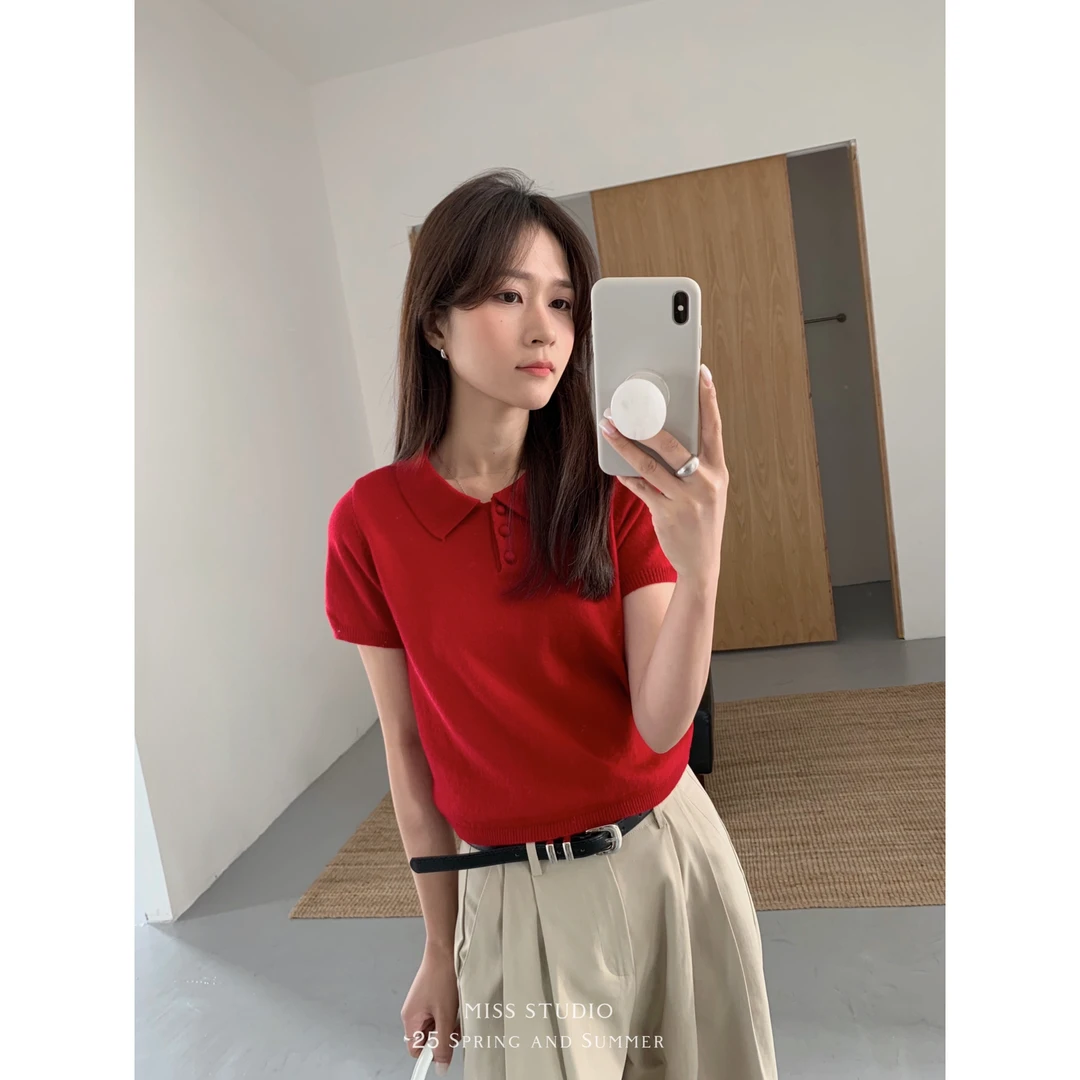 美树【MISS密思家】Polo领纯色简约气质针织衫（含32%澳毛）  2233#