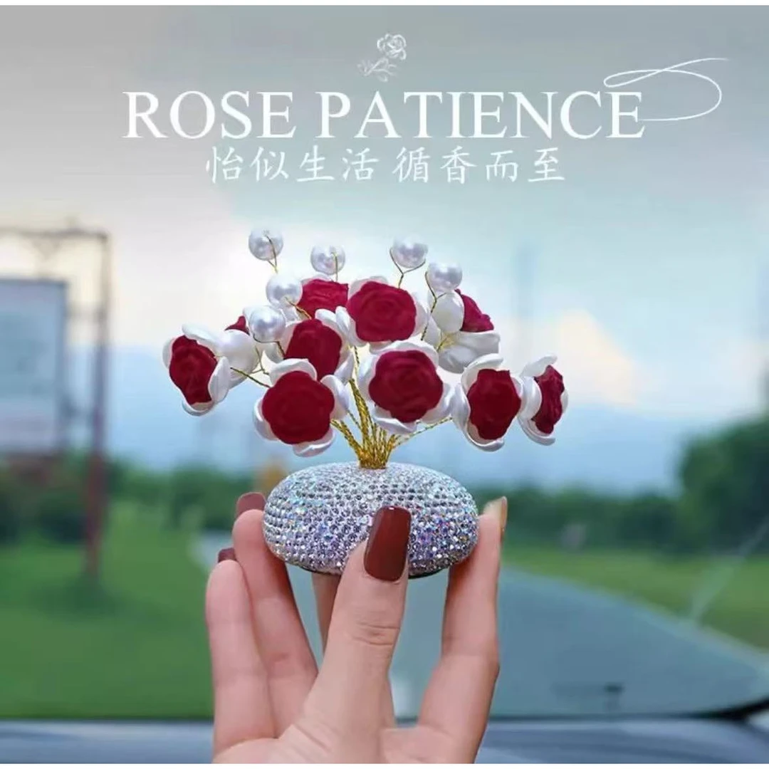 汽车装饰摆件植绒玫瑰花摆件中控台女神高档摆件香薰装饰摆件F782