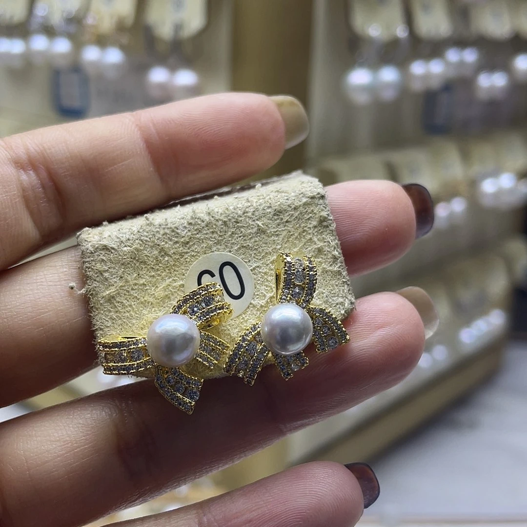 耳饰银S925镶嵌海水珍珠