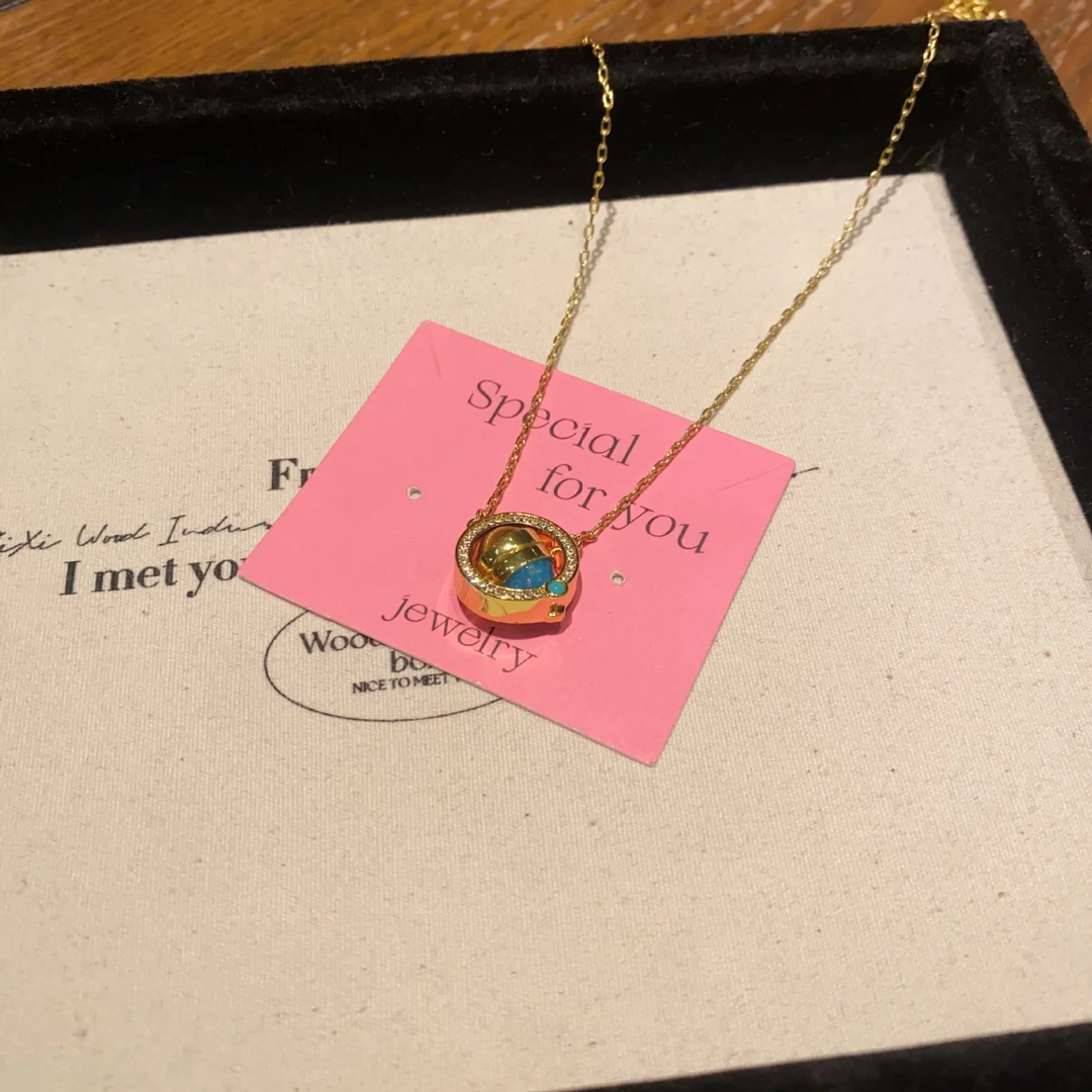 铜合金项链 美拉德时髦可旋转双面圆球项链设计感颈链秋冬毛衣链