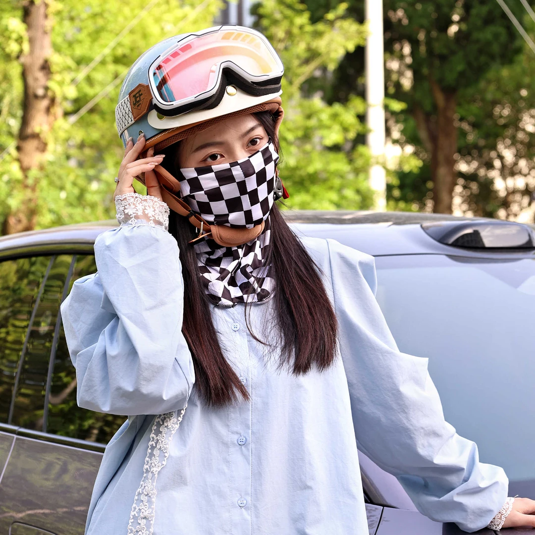 复古棋盘格防晒面罩男女户外骑行面巾魔术头巾冰丝防晒围脖套夏季