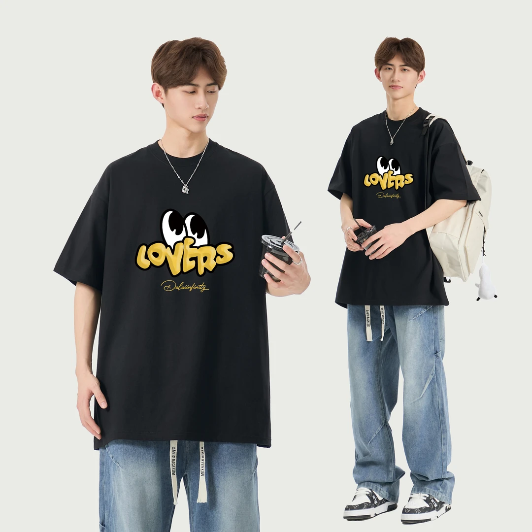 短袖t恤男美式简约立体发泡印花圆领半袖ins纯棉宽松学生装打底衫