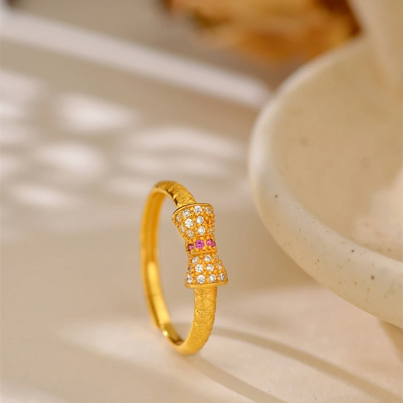 铜合金锆石戒指 时尚新款小蛮腰点钻戒指女甜美蝴蝶仿金订婚指环