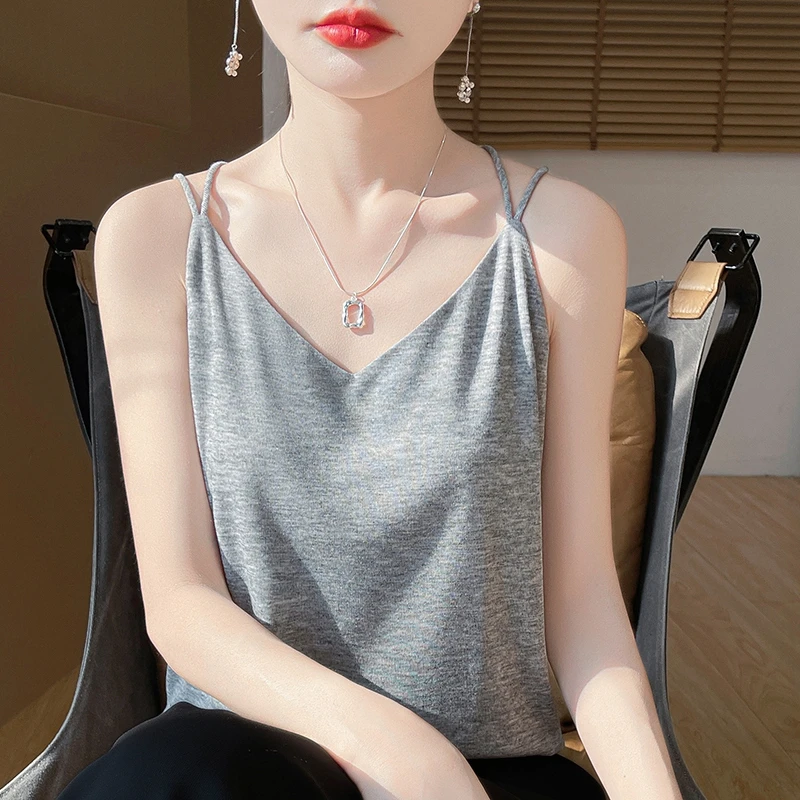 夏季吊带背心女内白色美背上衣打底缎面西装吊带背心遮肚肚腩宽松