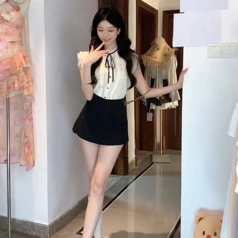 【刘伊朵】【两件套】【有里布】2025新款衬衫女夏短袖套装D2676