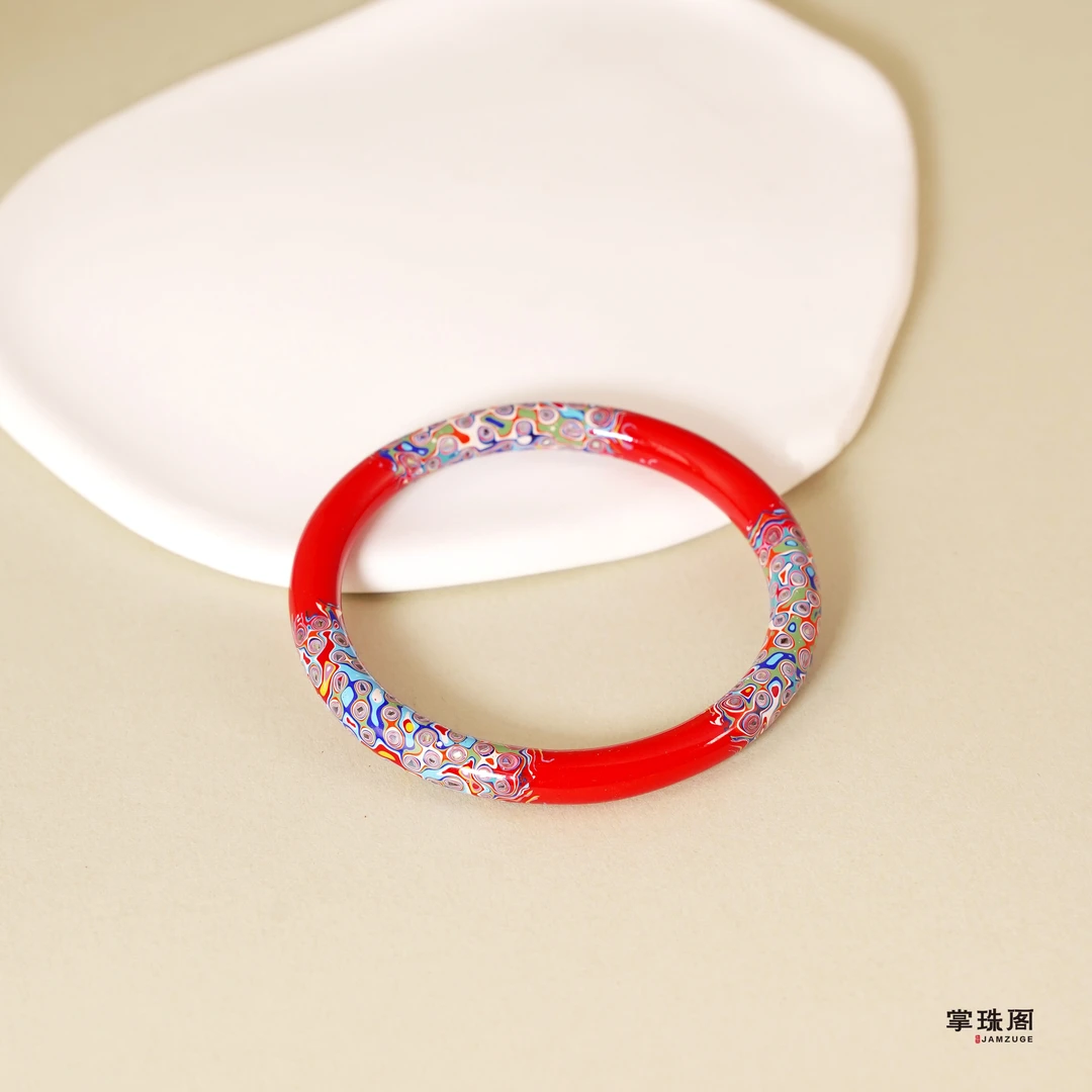 掌珠阁 含辰砂工艺品【只此青绿 朱砂珐琅彩手镯 】红砂大漆工艺