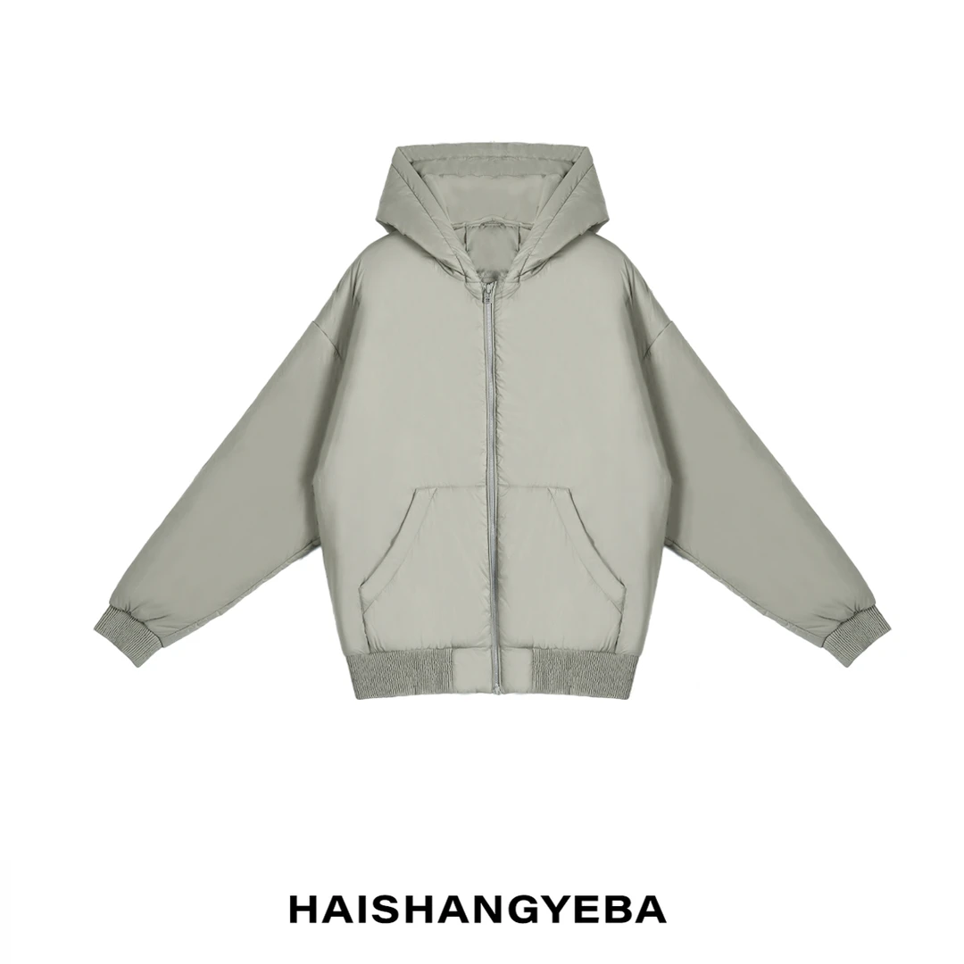 【海上叶爸】新款2024秋冬百搭绵羊毛休闲宽松连帽双拉链棉服