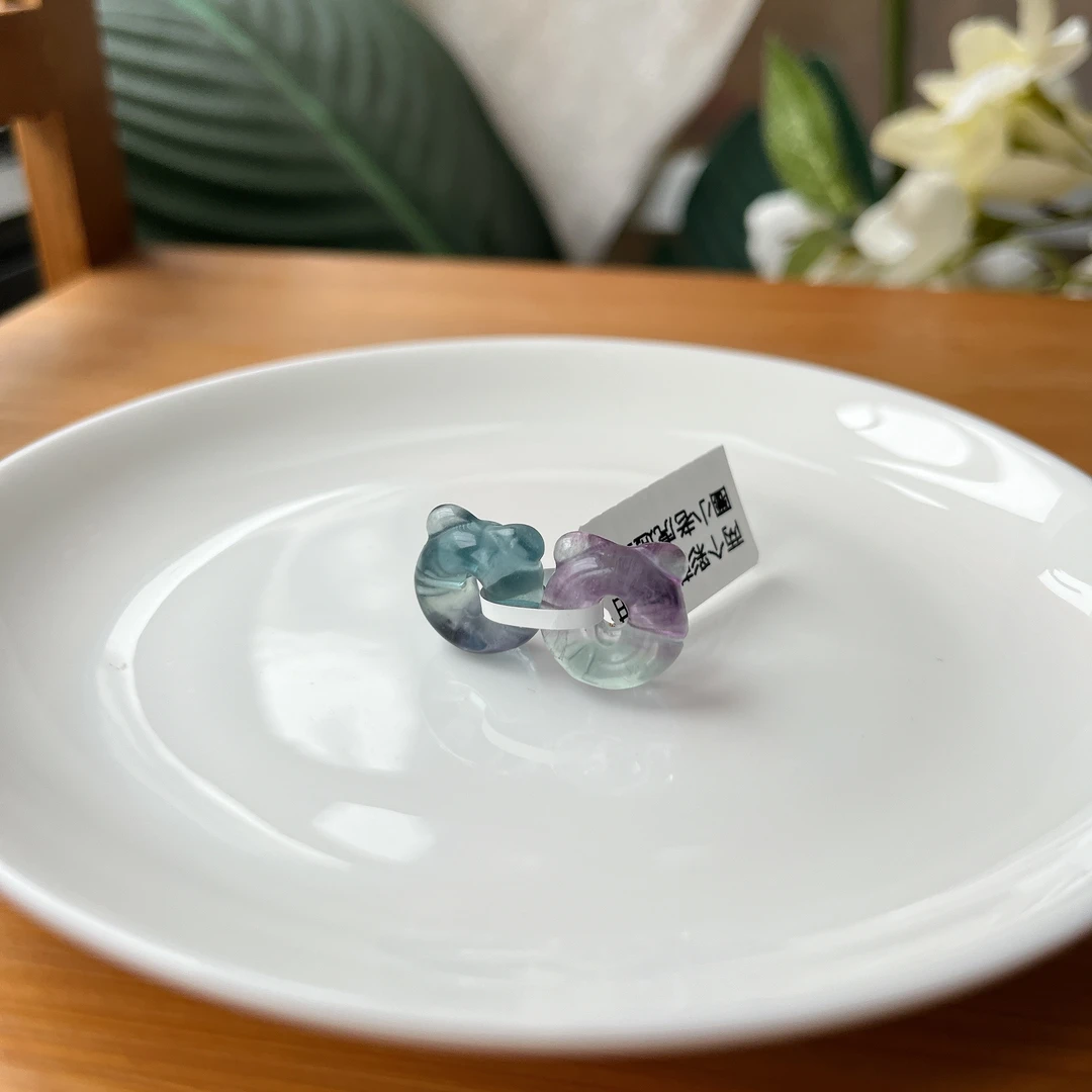 【郭老师】(两个)彩萤石甜甜圈小老虎通孔