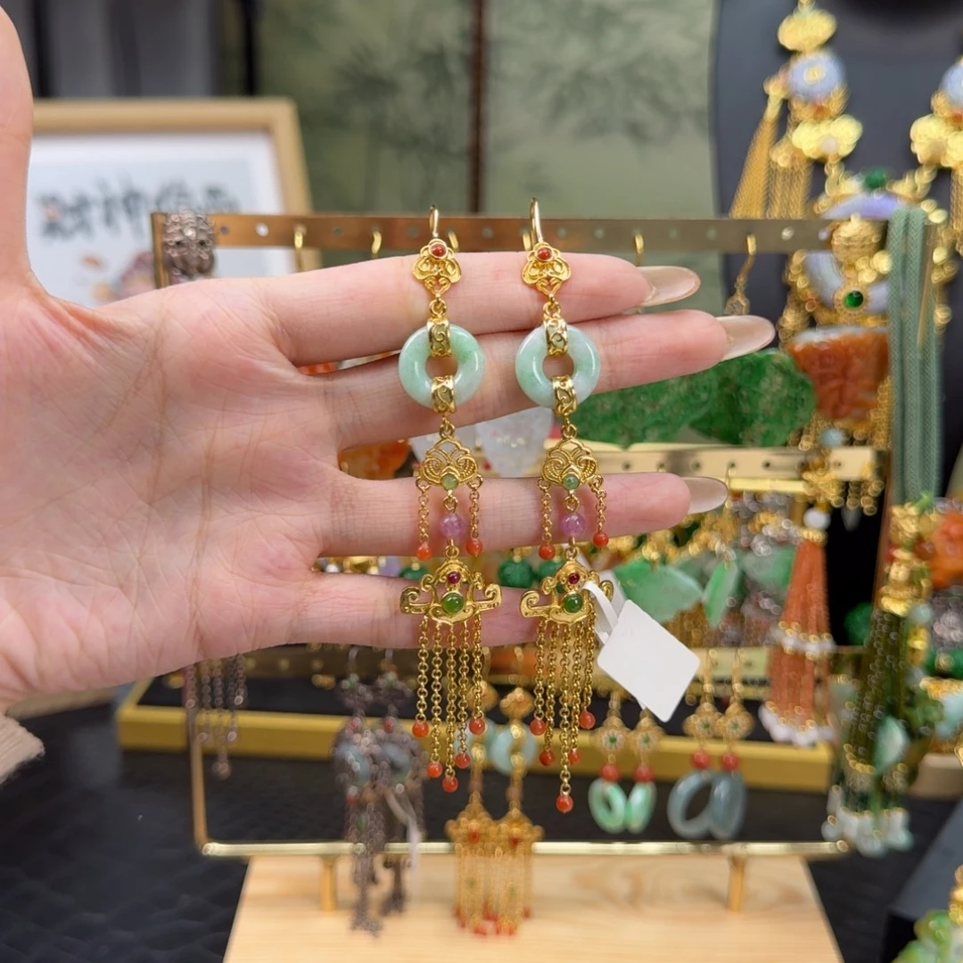 翡翠银S925镀金镶嵌颈饰福利耳坠