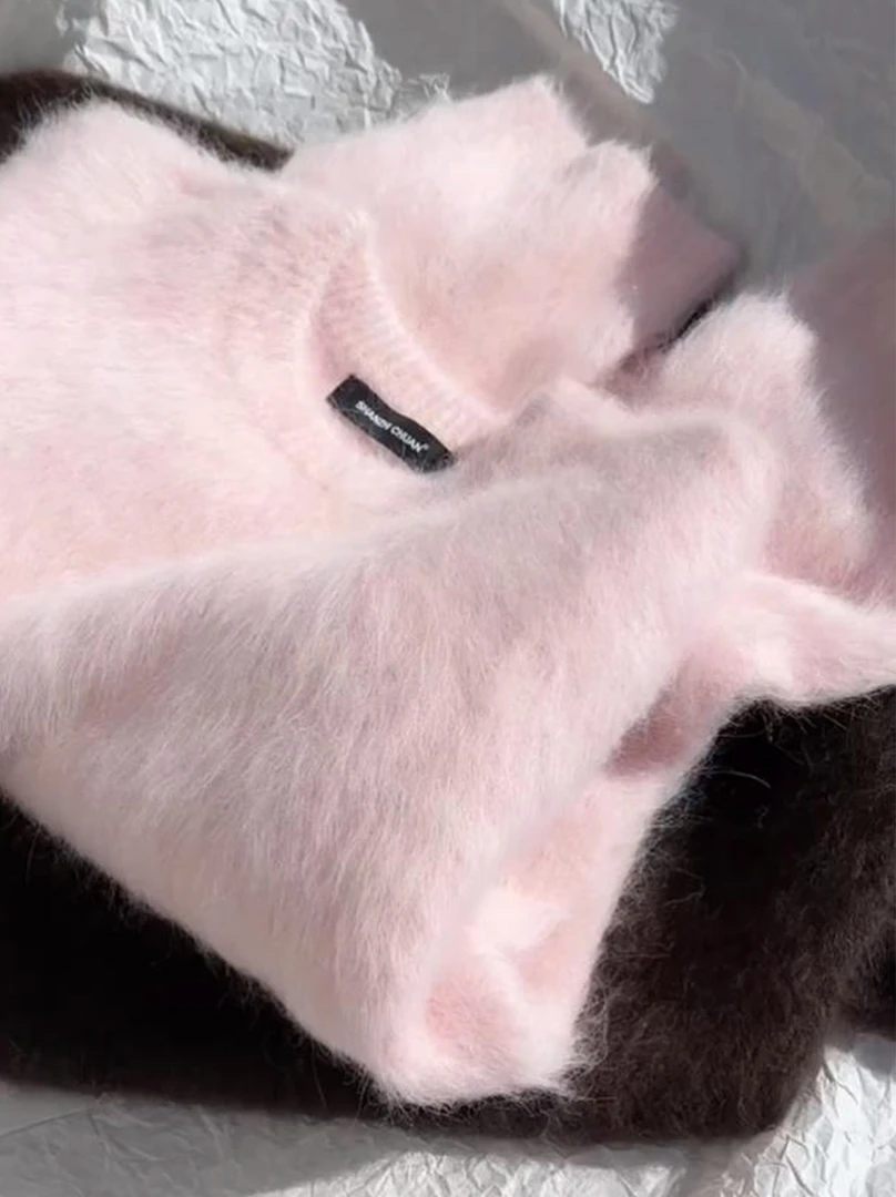 奶呼呼减龄粉色水貂绒软糯毛衣女秋冬季新款慵懒风高级感针织上衣