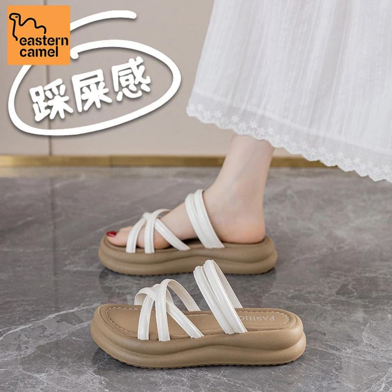 东方骆驼厚底凉拖鞋女2025夏季孕妇外穿沙滩凉鞋小香风罗马一字拖