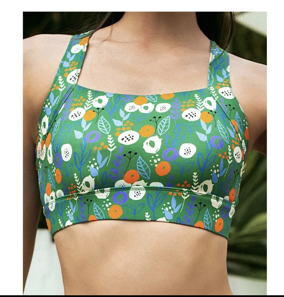 【田园绿背心】花色运动背心女防震带胸垫高强度聚拢健身瑜伽服