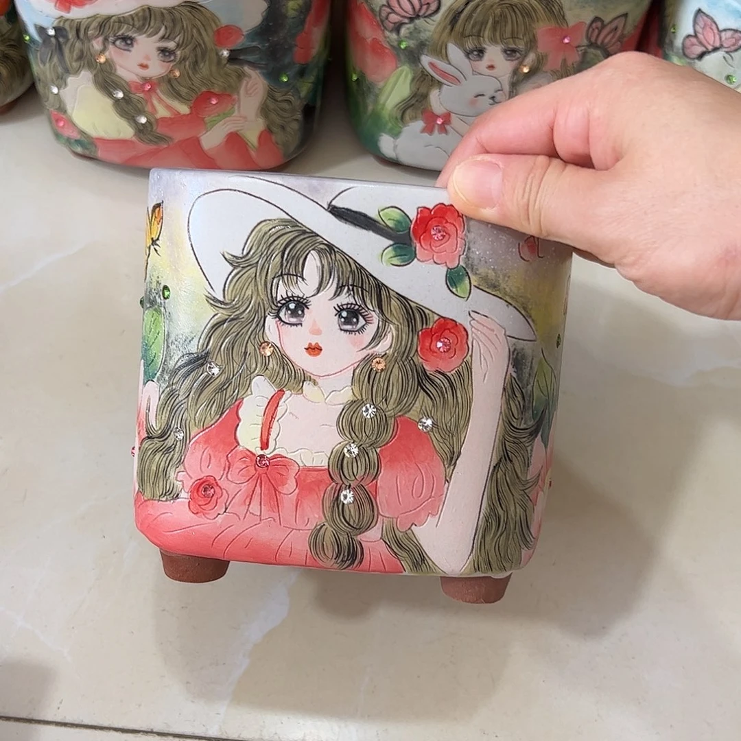 景德镇炫彩手绘口12*12高12.5