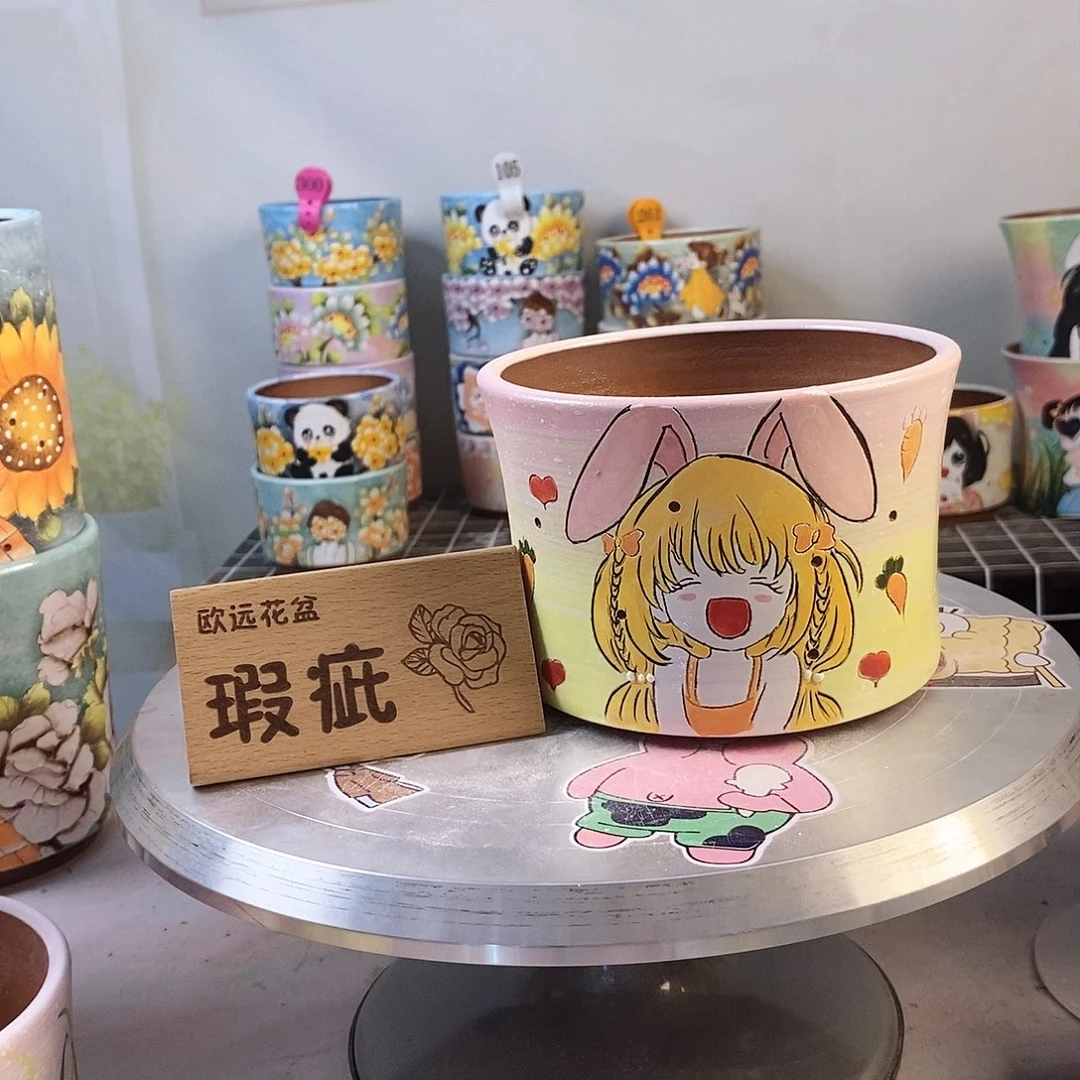 紫砂花盆红陶手绘花盆