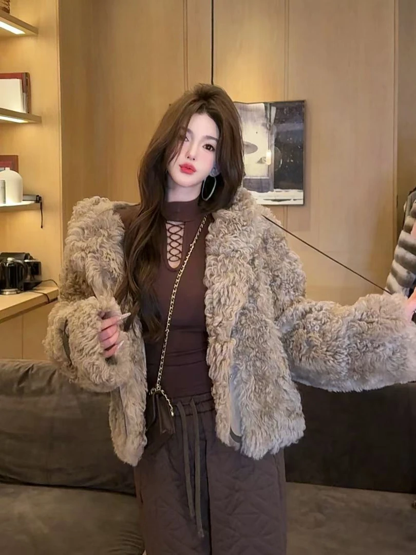 GUIDI GUDI【牛乳酥酥】气质休闲百搭时尚长袖毛毛外套 W9441818H