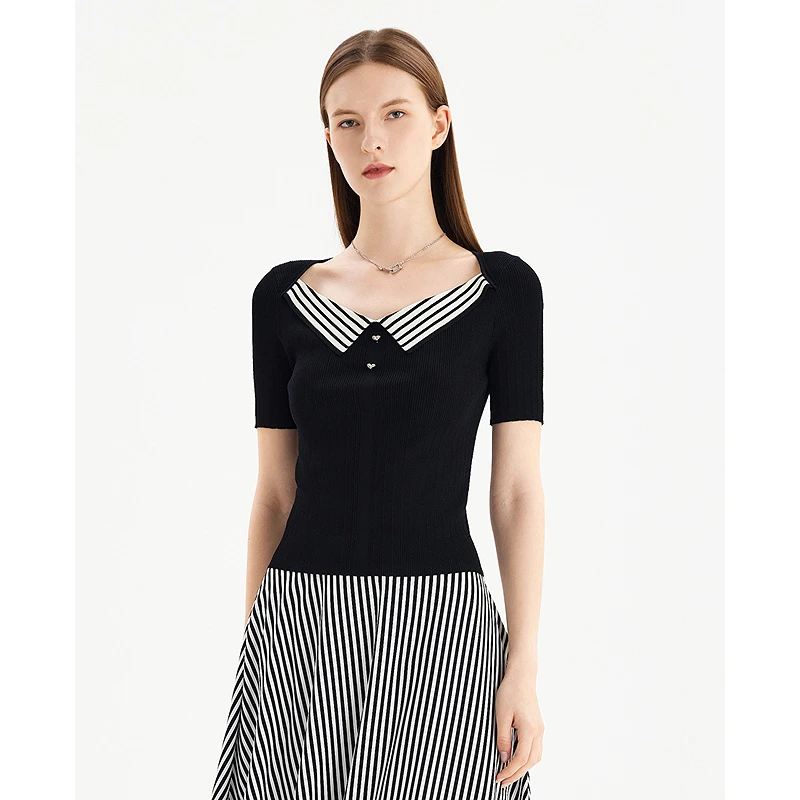 莱芙·艾迪儿财阀千金女装针织衫新短袖慵懒风上衣女夏季1V2M42105