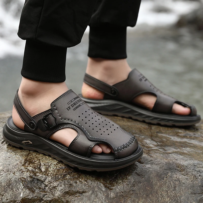 特大码男鞋45夏季凉拖鞋外穿加肥加宽凉鞋46两穿镂空洞洞49沙滩鞋
