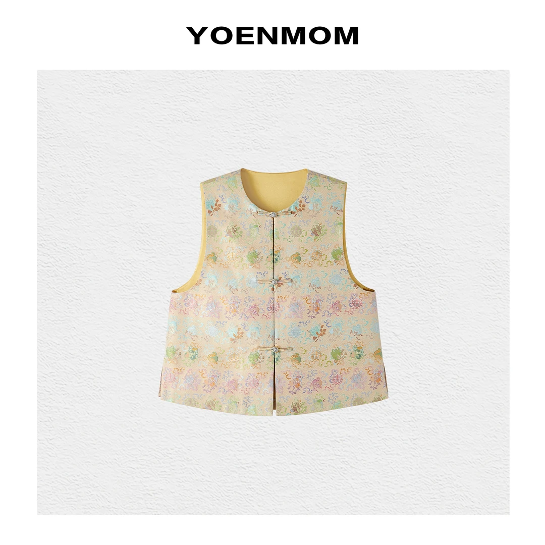 YOENMOM·古钱三多·上久楷100桑蚕丝五重纬织金宋锦足银扣对襟马甲