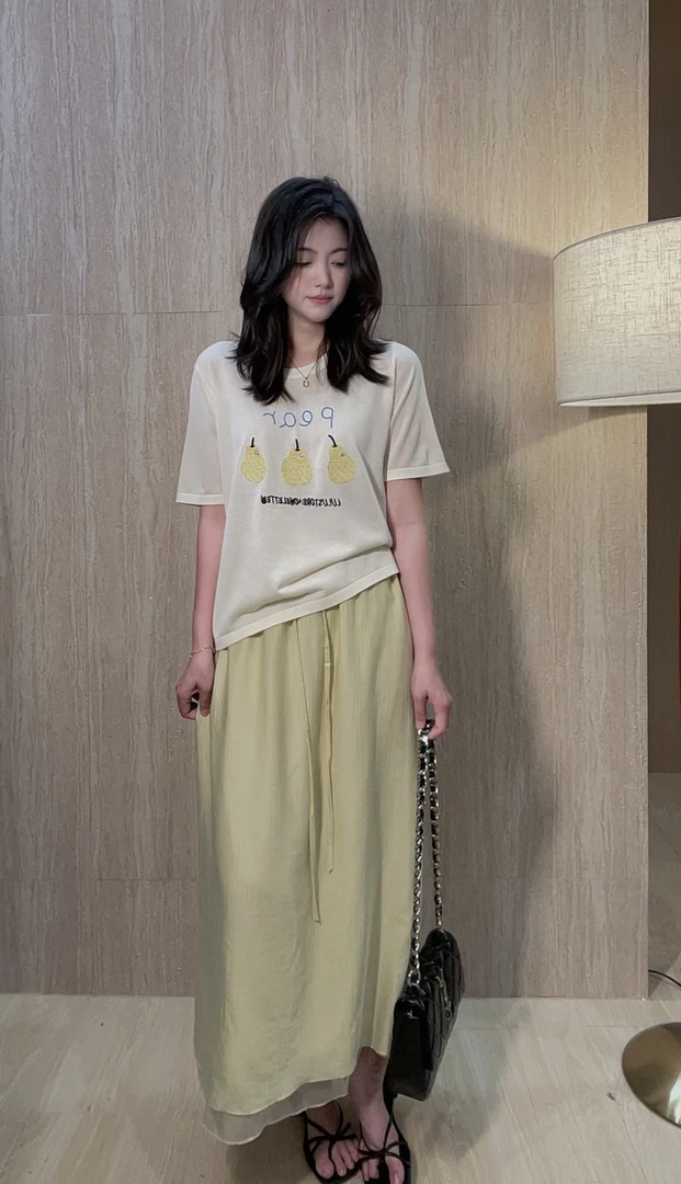 柒妹【 初恋裙】 夏季高级气质显瘦藏胯双层温柔百搭松紧半裙