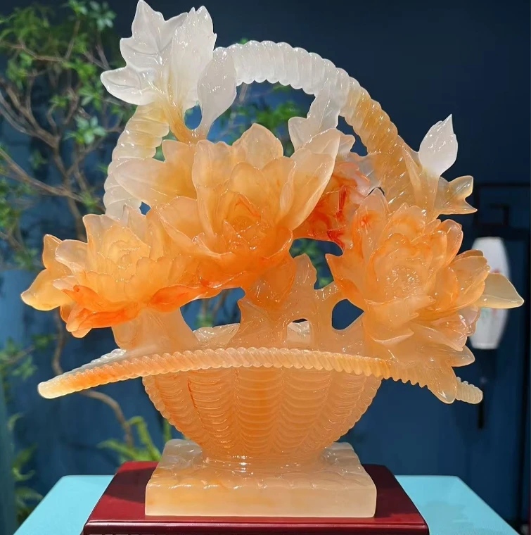 【一揽富贵】玉花篮摆件客厅博古玄关摆件办公装饰开业搬家乔迁送礼