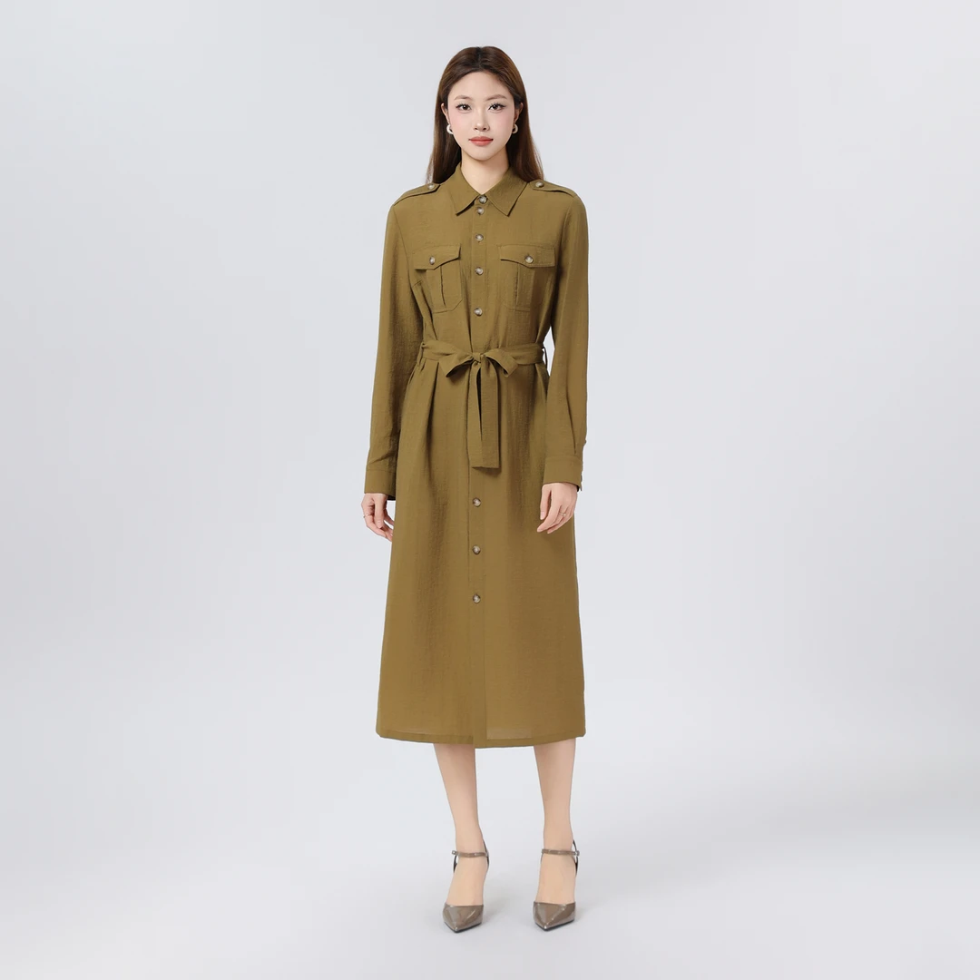 AMASS/阿玛施早春单排扣工装裙欧若风气质百搭显瘦连衣裙550021