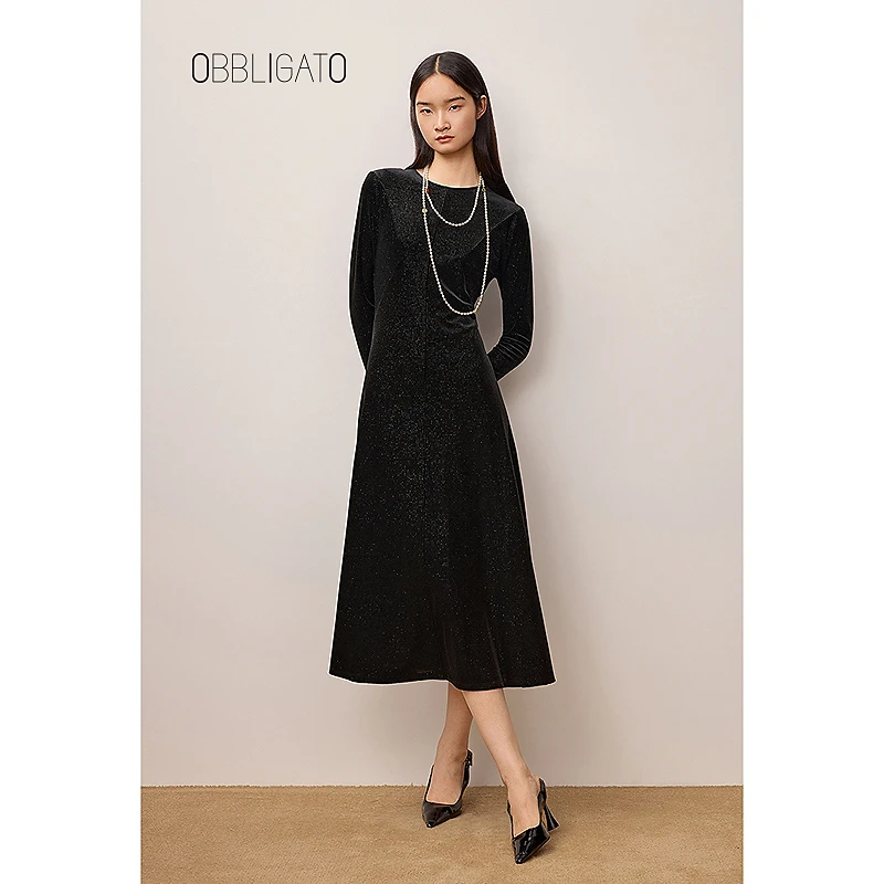 OBBLIGATO奥丽嘉朵2025秋季1C35305300新品可内外穿收腰连衣裙