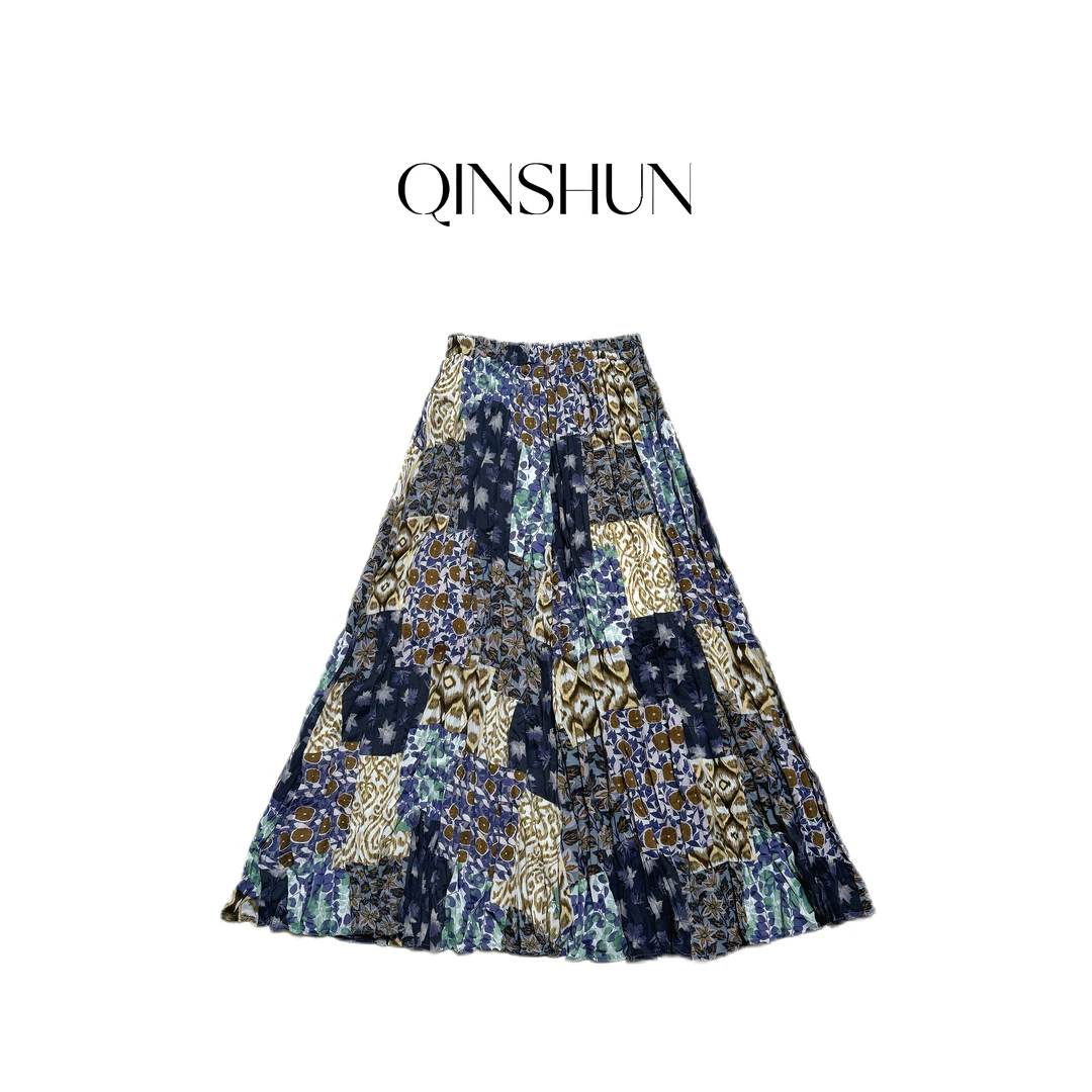 【芊姐 QINSHUN】夏季气质拼接松紧腰碎花半身裙