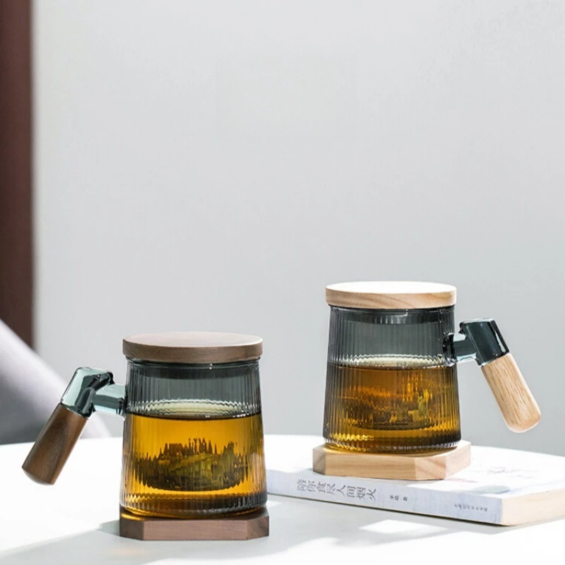 防烫耐热透明泡茶杯带盖过滤简约加厚创意网红家用大容量高硼硅玻