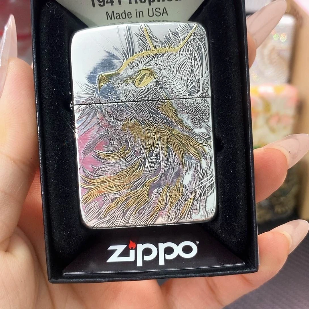 铜小****镀金银41睡猫送油火石