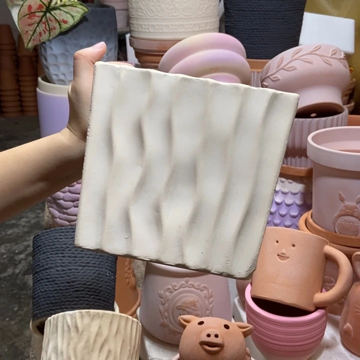 16×14白陶波浪方盆 粗陶1个