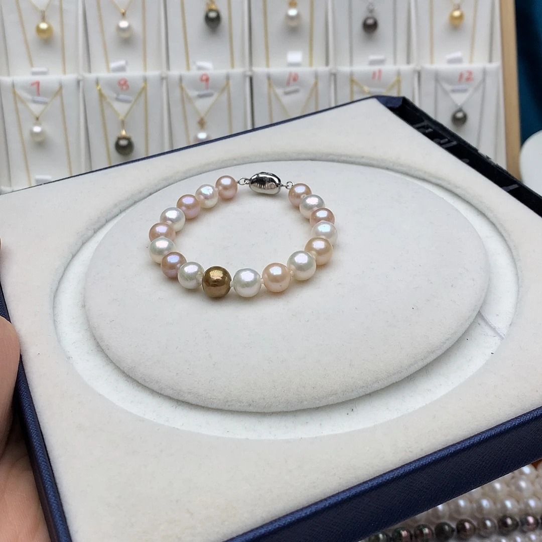 银S925镶嵌手绳淡水珍珠