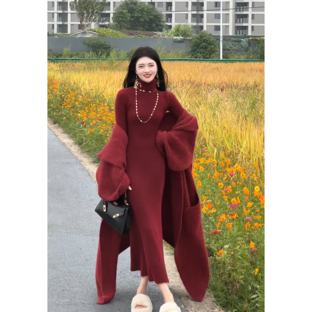 NN2510【暖冬温度】慵懒感软糯大翻领开衫女中长款毛衣外套