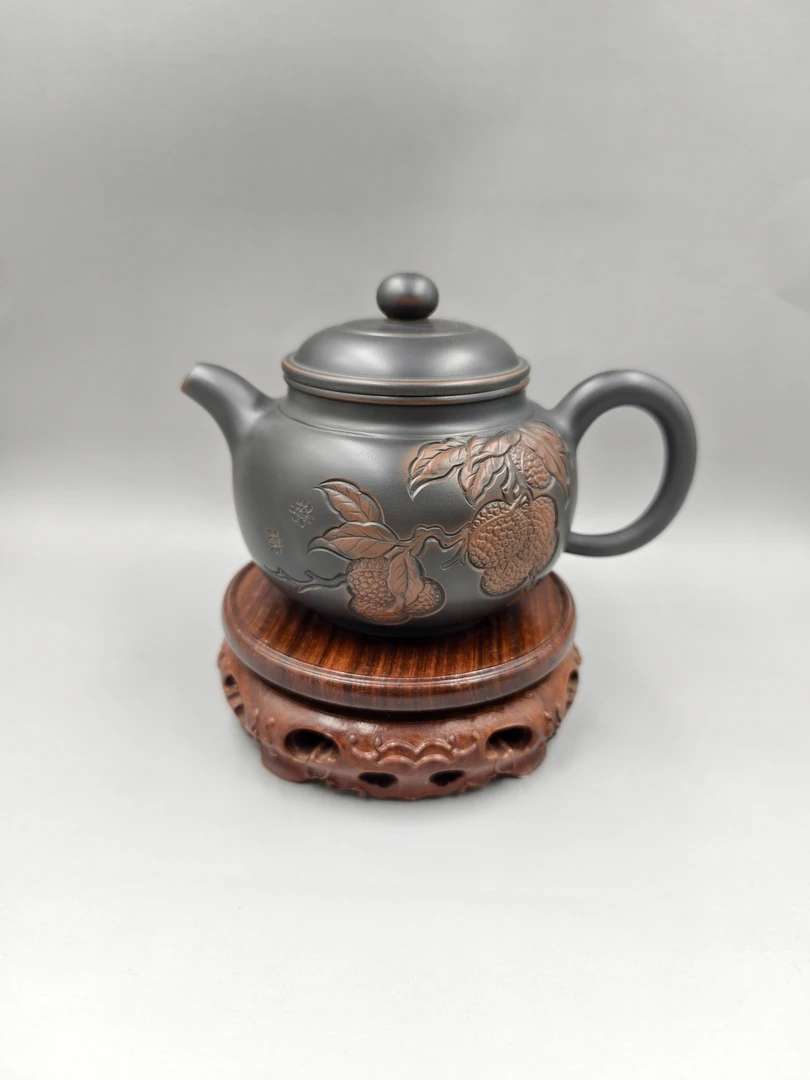 坭兴陶手工精品泡茶壶 灯笼壶 浮雕荔枝 大容量360cc