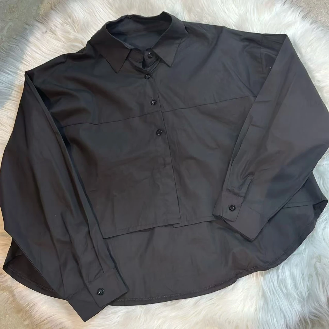 【二婷现货】新款黑色前短后长XL码POLO领衬衫8095