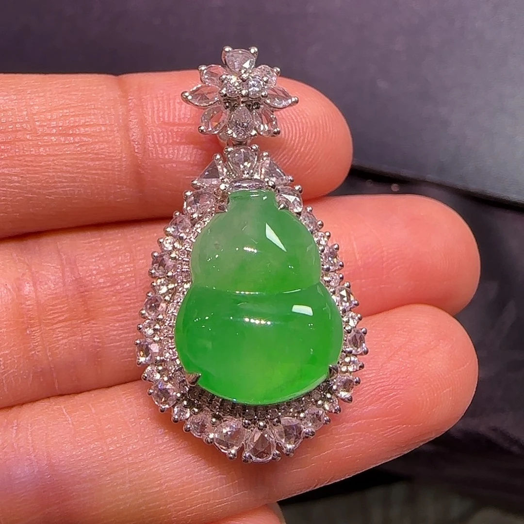 翡翠18K金镶嵌吊坠(不含链)