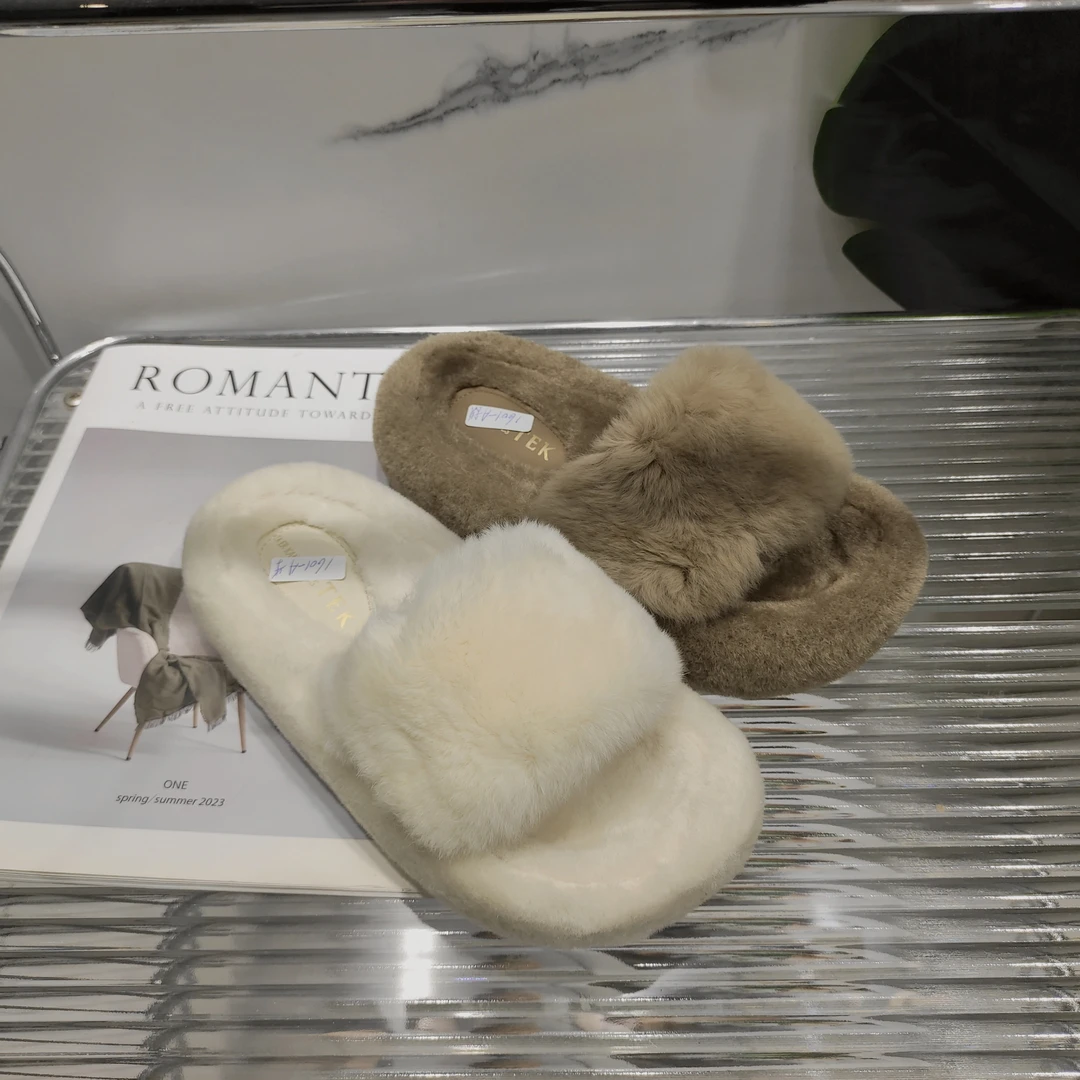 厚底女外穿新款秋冬季一脚蹬懒人毛毛一字拖鞋1601-A