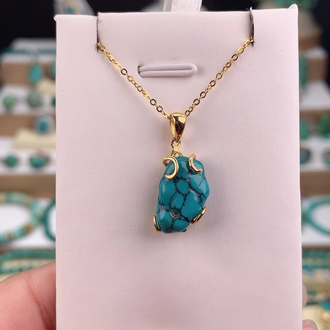 绿松石银S925镶嵌吊坠(不含链)