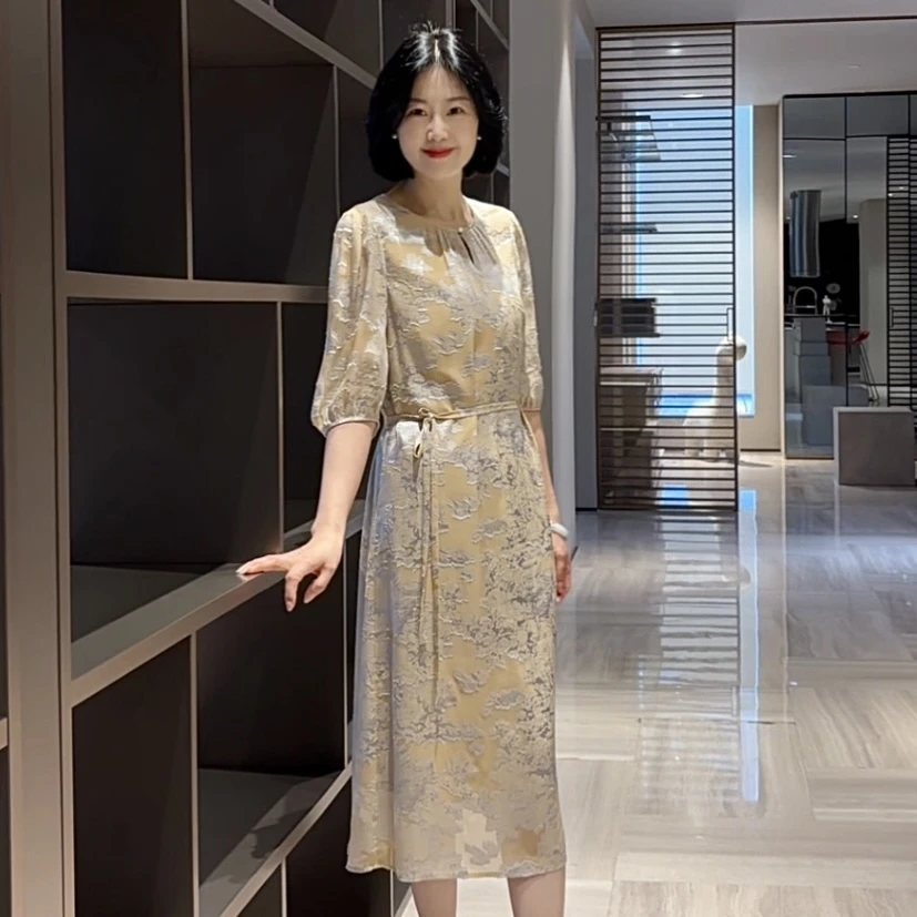 时尚百搭高端轻奢桑蚕丝女士连衣裙9035