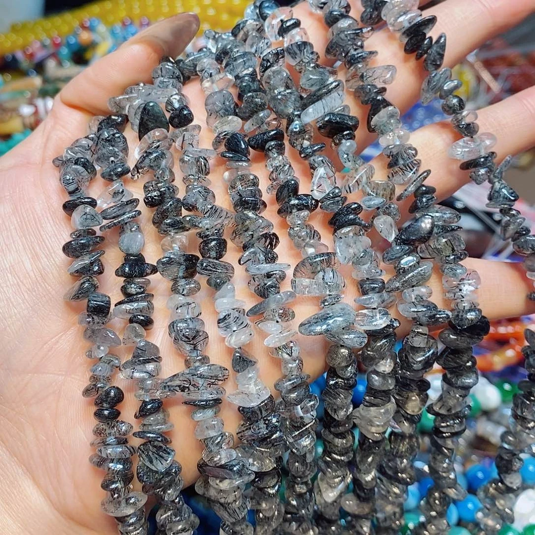 玛瑙/玉髓散珠黑发晶碎碎绕手4圈