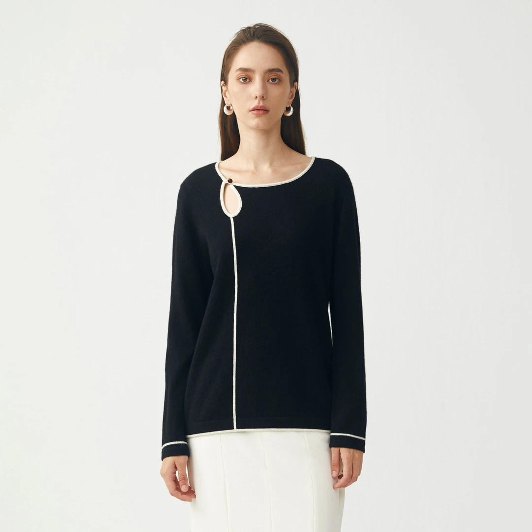 King Deer/鹿王女人花24年长袖针织纯色圆领羊绒衫L804110