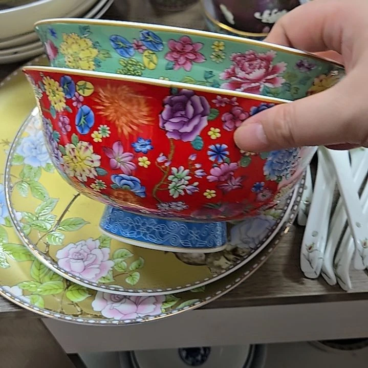 瓷片微瑕珐琅彩7寸2个大面碗66666