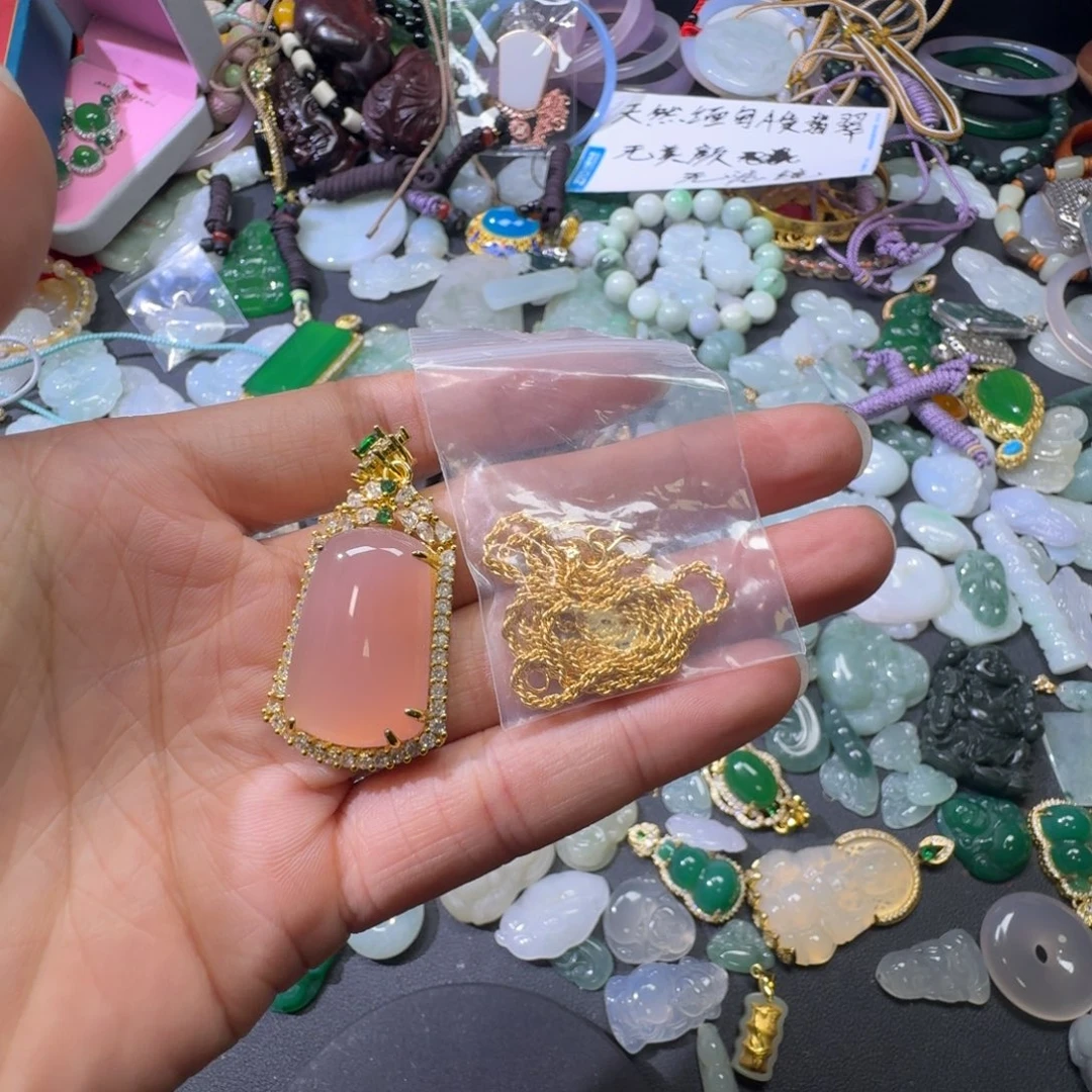 口***涂玛瑙/玉髓合金颈饰无事牌吊坠