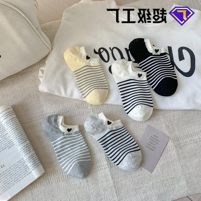 25春夏新款船袜细条纹简约百搭大后跟女士短袜低帮浅口夏季薄款