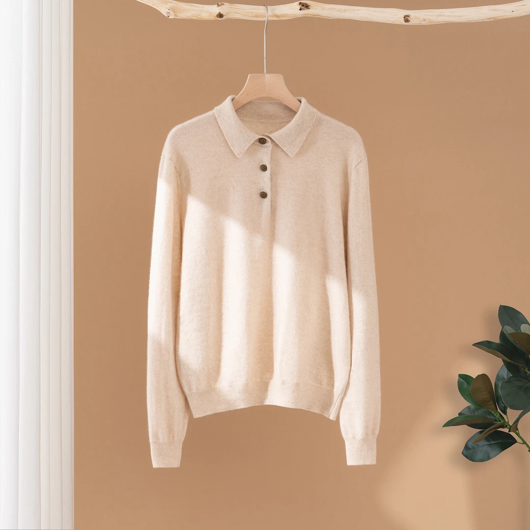 高端纯山羊绒女款秋冬新款Polo领百搭内搭针织衫