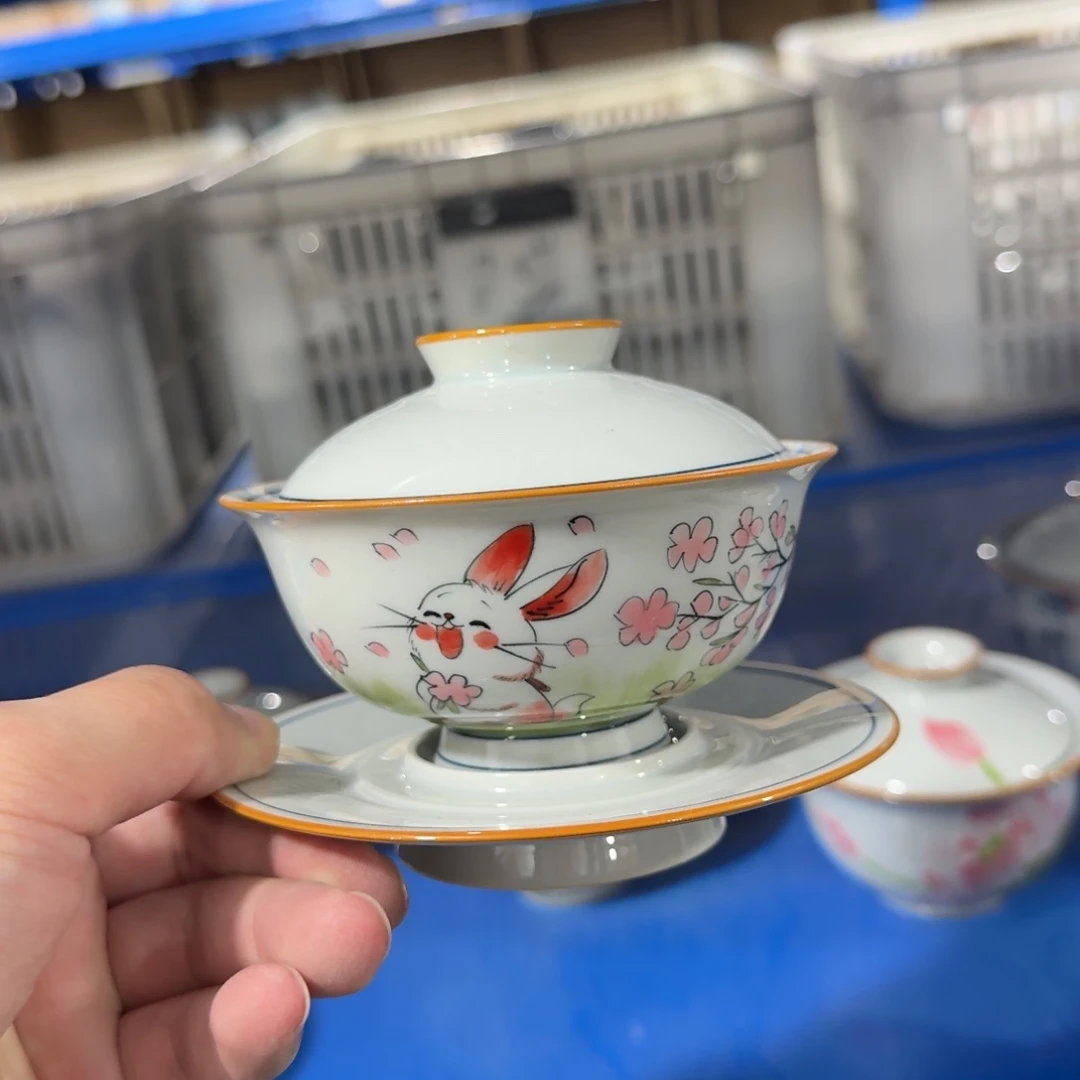 釉下手绘茶具微瑕